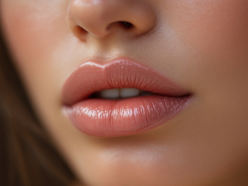 Extreme soft-focus macro of natural lip texture with subtle, balanced fullness
